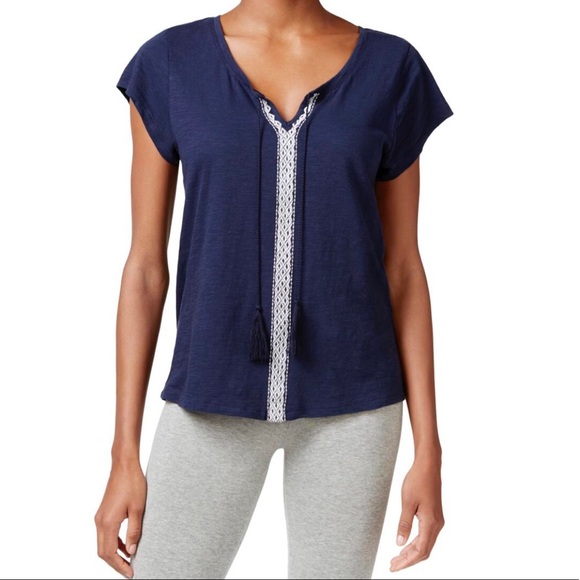 Lucky Brand Other - Lucky Brand Navy Blue Pajama Tie Neck Top NWT